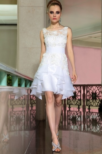 Dressesmall Beautiful Organza Boat Neck Lace Ruffle Formal Dress