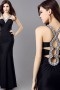 Persun Mermaid V-neck Long Black Jersey Evening Dress adorned with Rhinestones