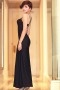Persun Mermaid V-neck Long Black Jersey Evening Dress adorned with Rhinestones