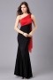 Chic Mermaid One Shoulder Satin Long Red and Black Evening Dress