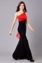 Chic Mermaid One Shoulder Satin Long Red and Black Evening Dress