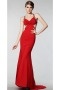 Sexy Red V Neck Long Chiffon Empire Sequins Evening Dress