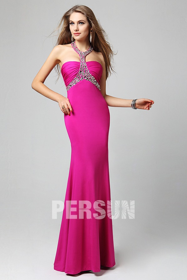 Modern Long Mermaid Pink Chiffon Sequins Evening Dress