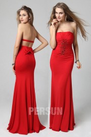 Long Red Mermaid Chiffon Strapless Ruched Homecoming Dress