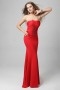 Long Red Mermaid Chiffon Strapless Ruched Formal Dress