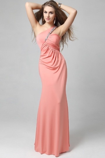 Dressesmall Elegant One Shoulder Empire Rhinestone Formal Evening Dress