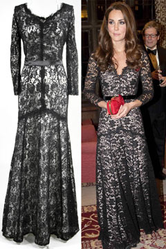 Kate Middleton long sleeves black lace dress