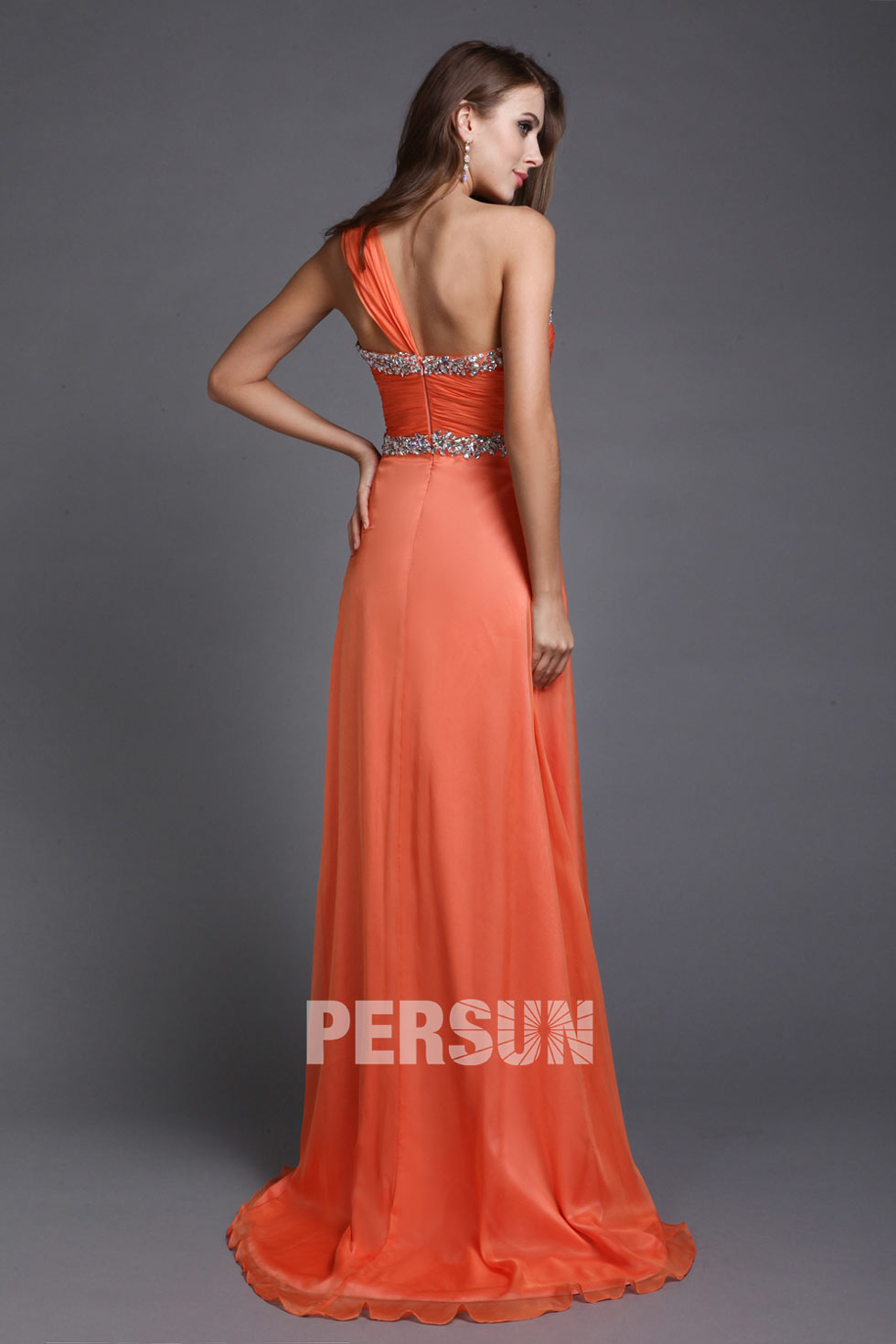 Beautiful One Shoulder Beading Ruching A line Long Prom Dress