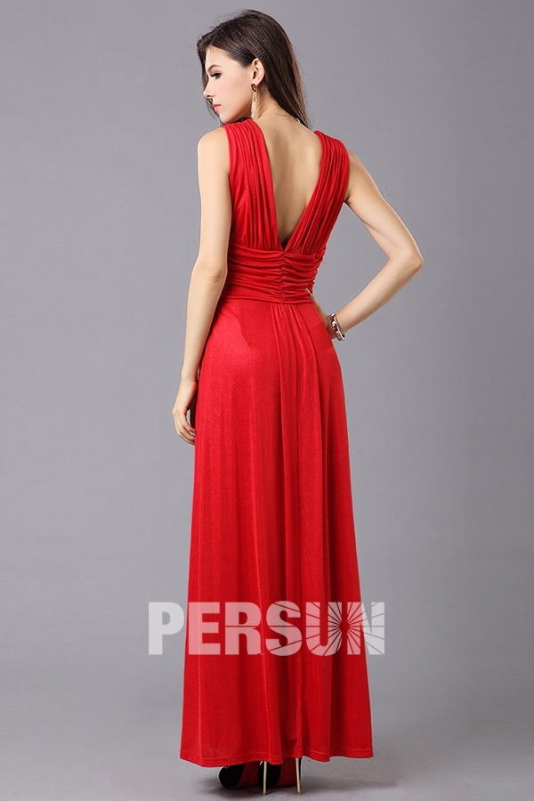 Sexy V Neck Jersey A Line Ankle Length Red Cocktail Dress