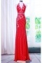 Chic Mermaid Backless Long Jewellry Red Formal Evening Dress
