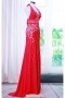 Chic Mermaid Backless Long Jewellry Red Formal Evening Dress