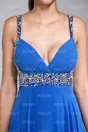 Sexy Backless Low V neck Straps Low V Blue toned Chiffon Evening Gown