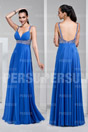 Sexy Backless Low V neck Straps Low V Blue toned Chiffon Evening Gown