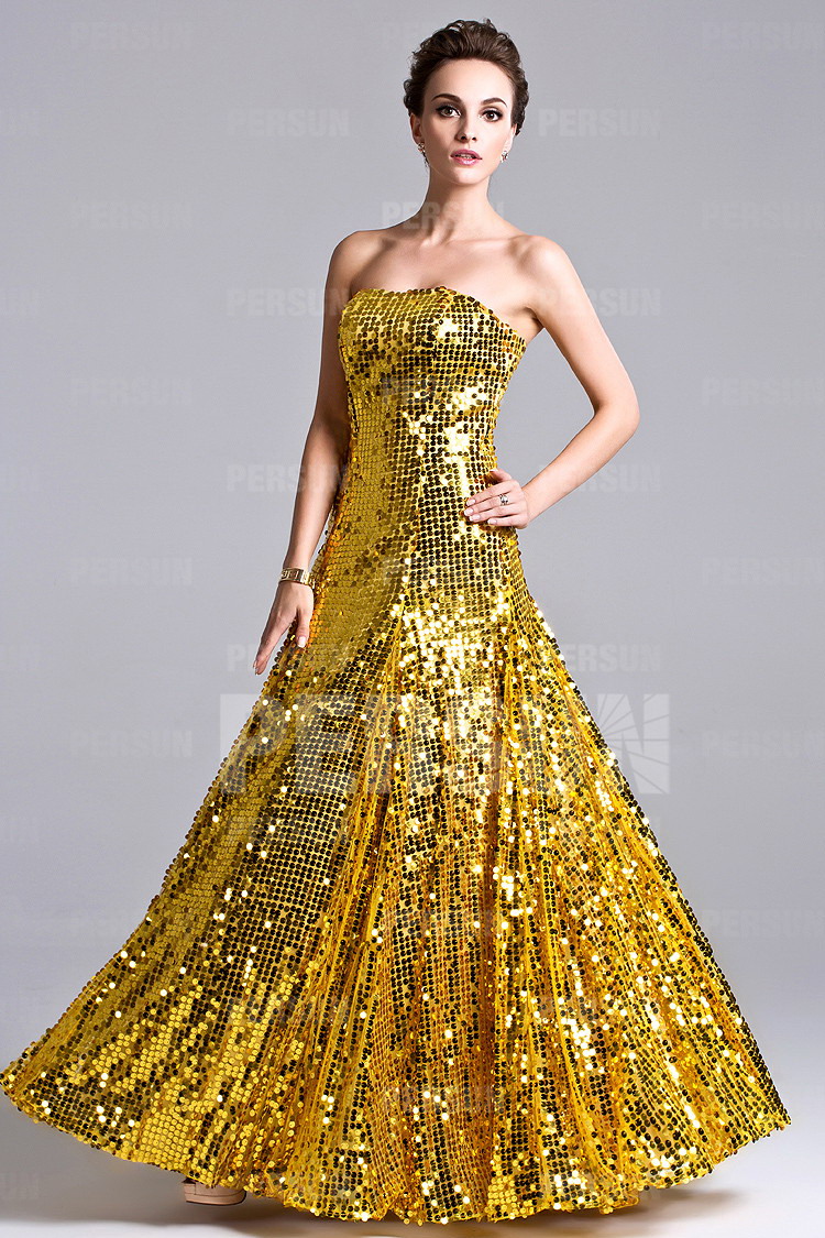 Sparkling Sequined Full length Formal Evening Dress Trendy