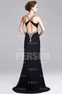 Sexy Black Backless Evening Gown with beading details