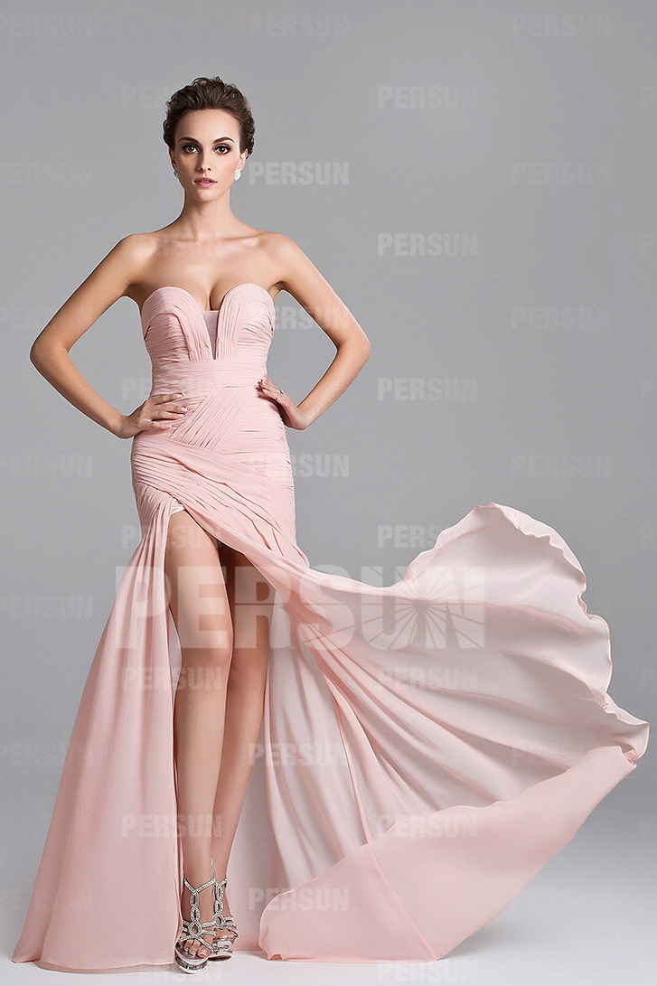 Sexy Split front Pink Formal Evening Dress