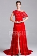 Elegant Lang A Linie Abendkleid in Rot aus Chiffon