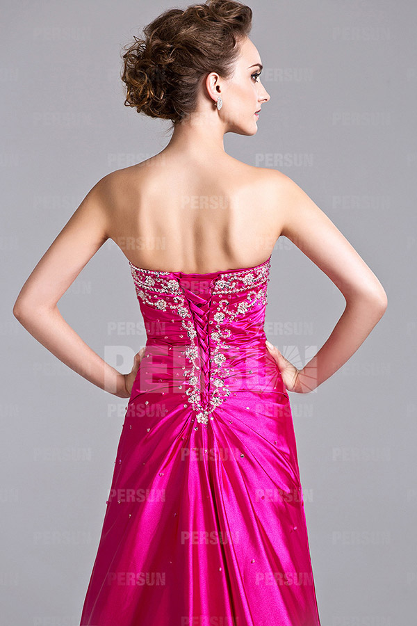 Chic A line Beading Pink Tone Strapless Formal Dress