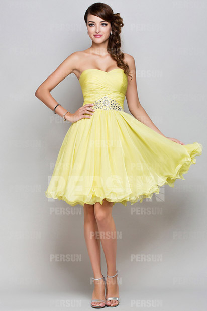 A line Yellow tone cocktail dress with beaded details