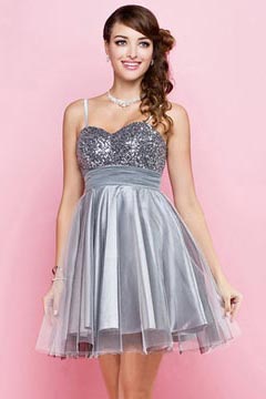 Sequined bodice gray toned formal dress