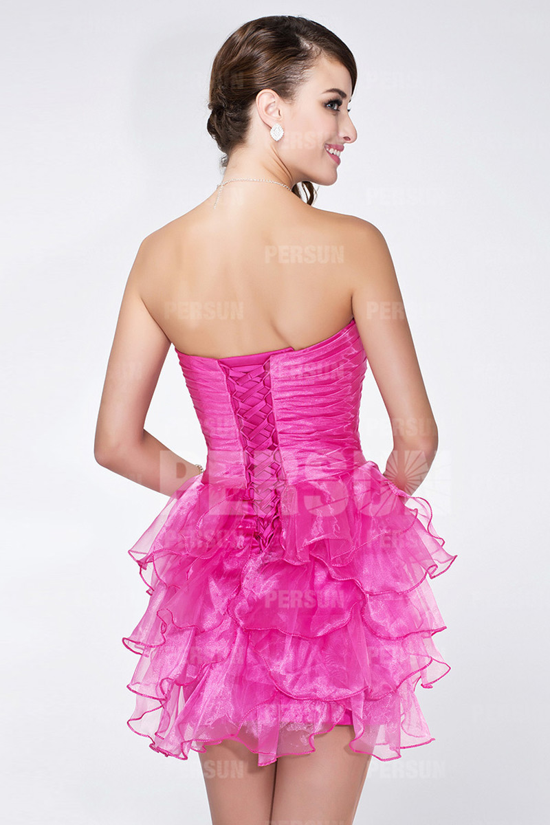 Short Cocktail Dress in fuchsia tone with ruffle details