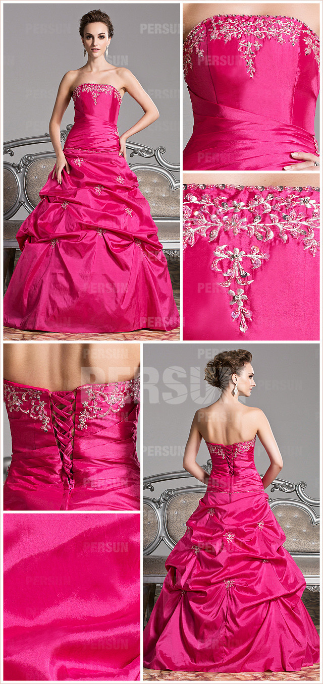  Fuchsia princess formal dress with embroidery and ruching details