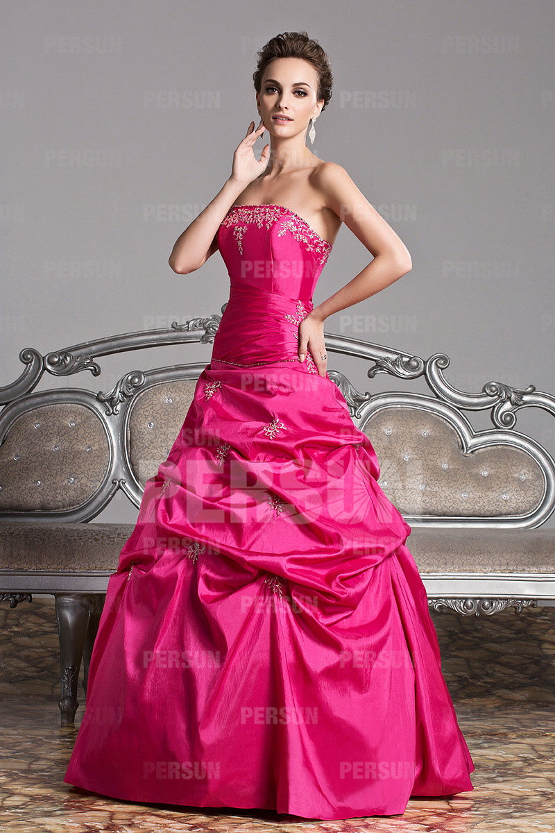 Fuchsia princess School Formal Dress with embroidery and ruching details