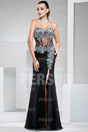 Sheer waist Formal Dress in Black with Beaded Sequins
