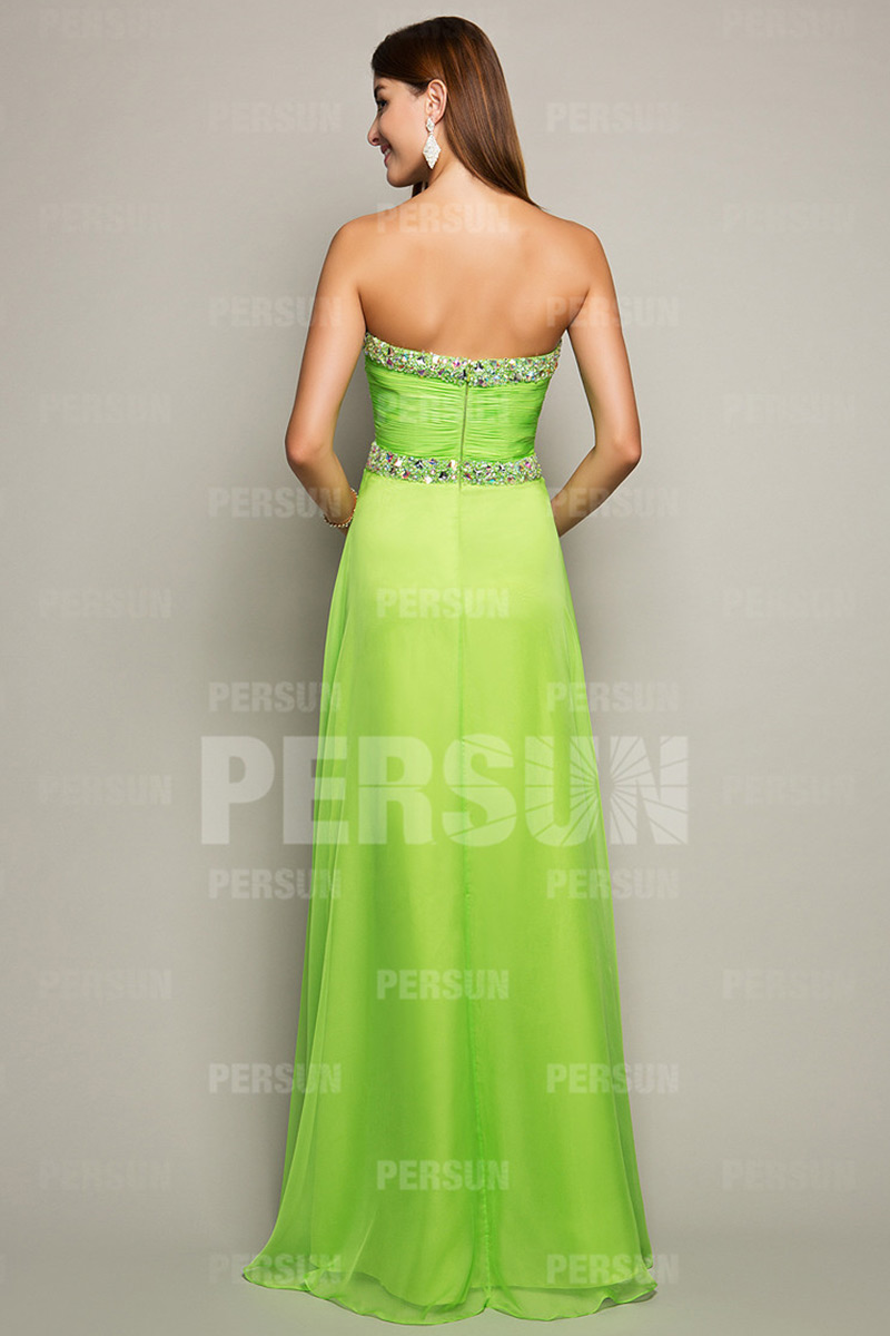Green tone Ruched bodice Graduation Formal Dress with Colorful Beading