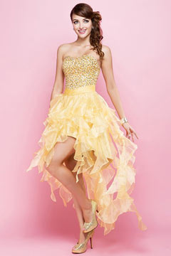 Yellow tone High low Corset Short Prom Dress with Beading