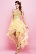 2014 Yellow tone High low Corset Prom dress with Beading