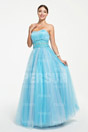 Blue tone prom dress with beaded waistline