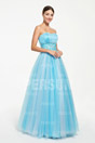 Blue tone prom dress with beaded waistline