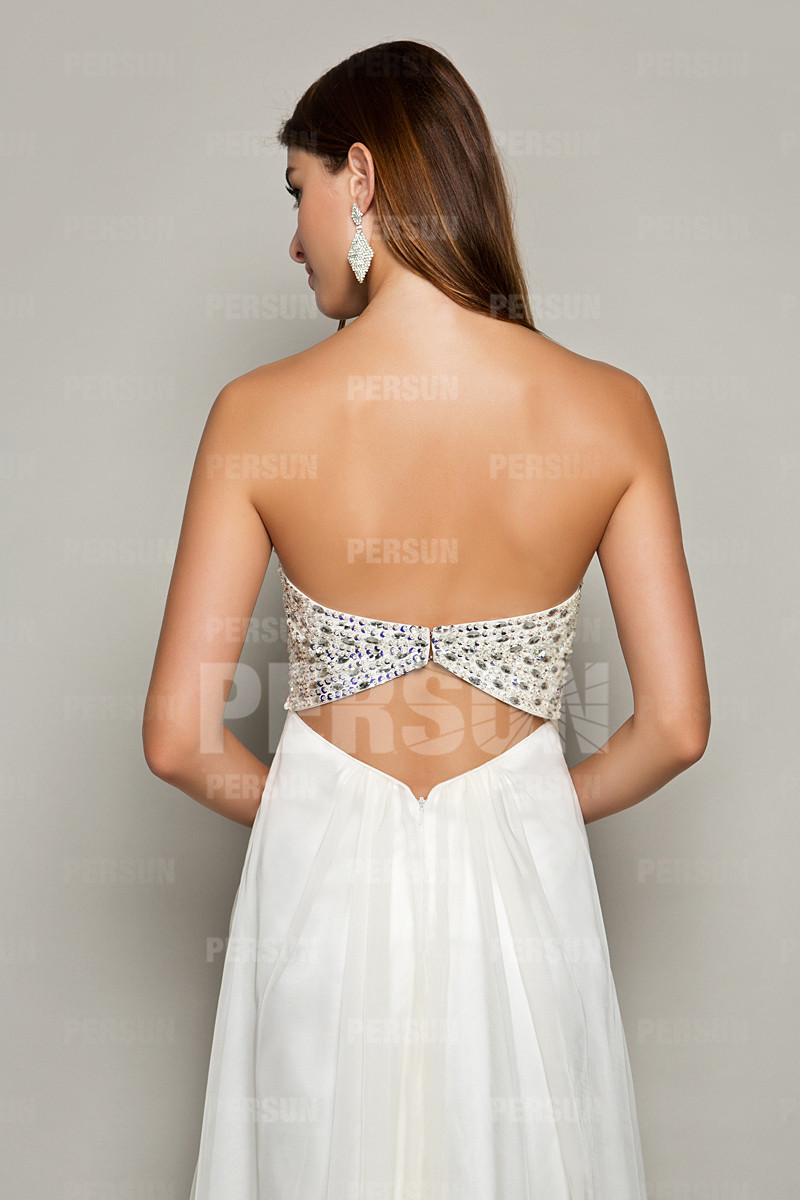 Beaded Sweetheart Chiffon Long White Formal Dress