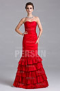 Trumpet Taffeta Tiers Red gown Formal Evening Dress