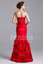 Trumpet Taffeta Tiers Red gown Formal Evening Dress