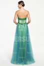 Glittering Beaded bodice Tulle Formal Dress with Ribbon