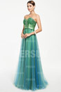 Glittering Beaded bodice Tulle Formal Dress with Ribbon