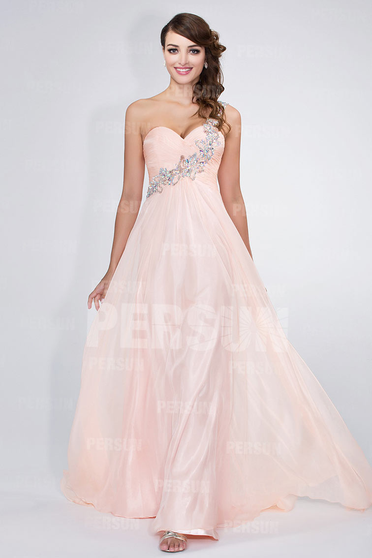 Ruching Bodice One shoulder Chic Prom Dress