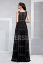 Simple Sheer back Black Chiffon Long Formal Evening Dress