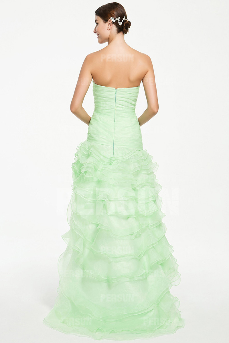 Trendy High low Formal Cocktail Dress in Green tone with Beading Details