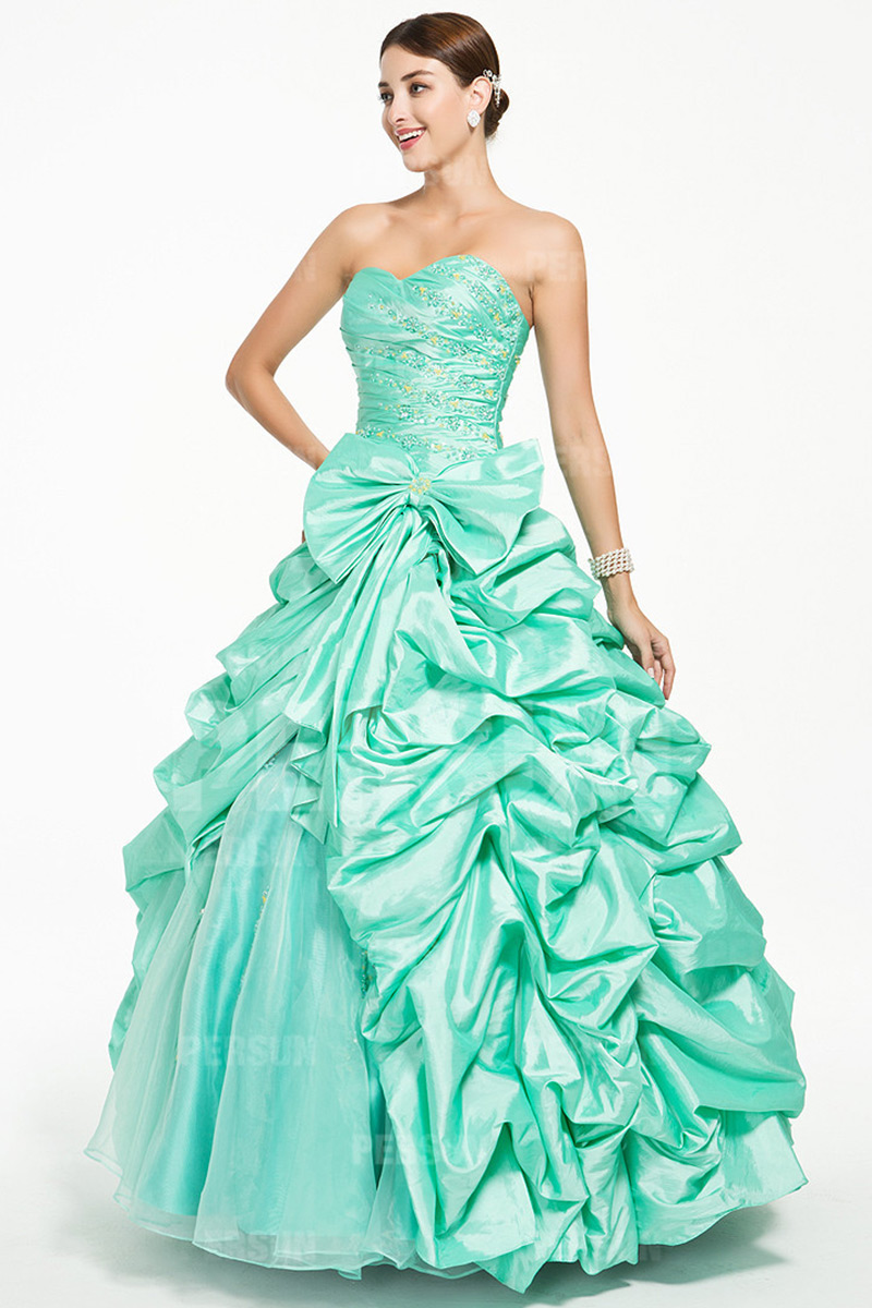Emerald princess formal dress with Pick up skirt and bow