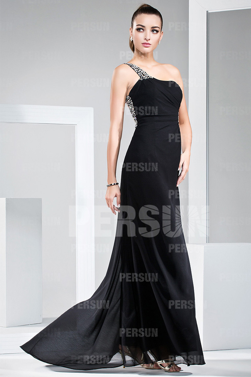 Sexy One Shoulder Split front Chiffon Cut out Evening Gown