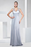 Gray tone Long Wedding guest/Evening Dress with sheer back