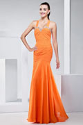 Etui-Linie Träger Bodenlanges orange Abendkleider aus Chiffon