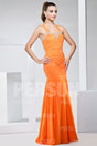 Mermaid Chiffon Ruched Orange Formal Dress with Straps