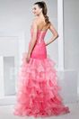 Pageant Red Formal Dress with Ruffles Skirt and Beading Details