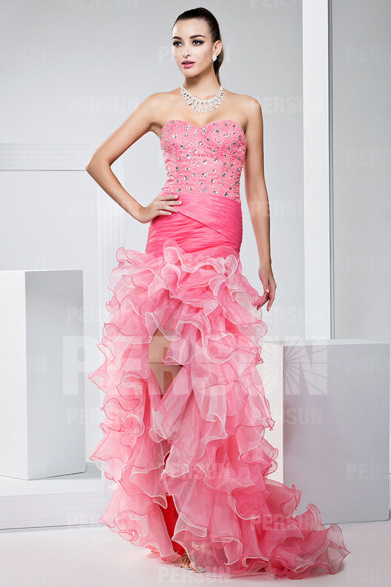 Pageant Red Formal Dress with Ruffles Skirt and Beading Details
