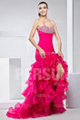Fuchsia tone Split front Pageant Beaded Formal Dress with Ruched Waist