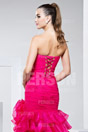 Fuchsia tone Split front Pageant Beaded Formal Dress with Ruched Waist